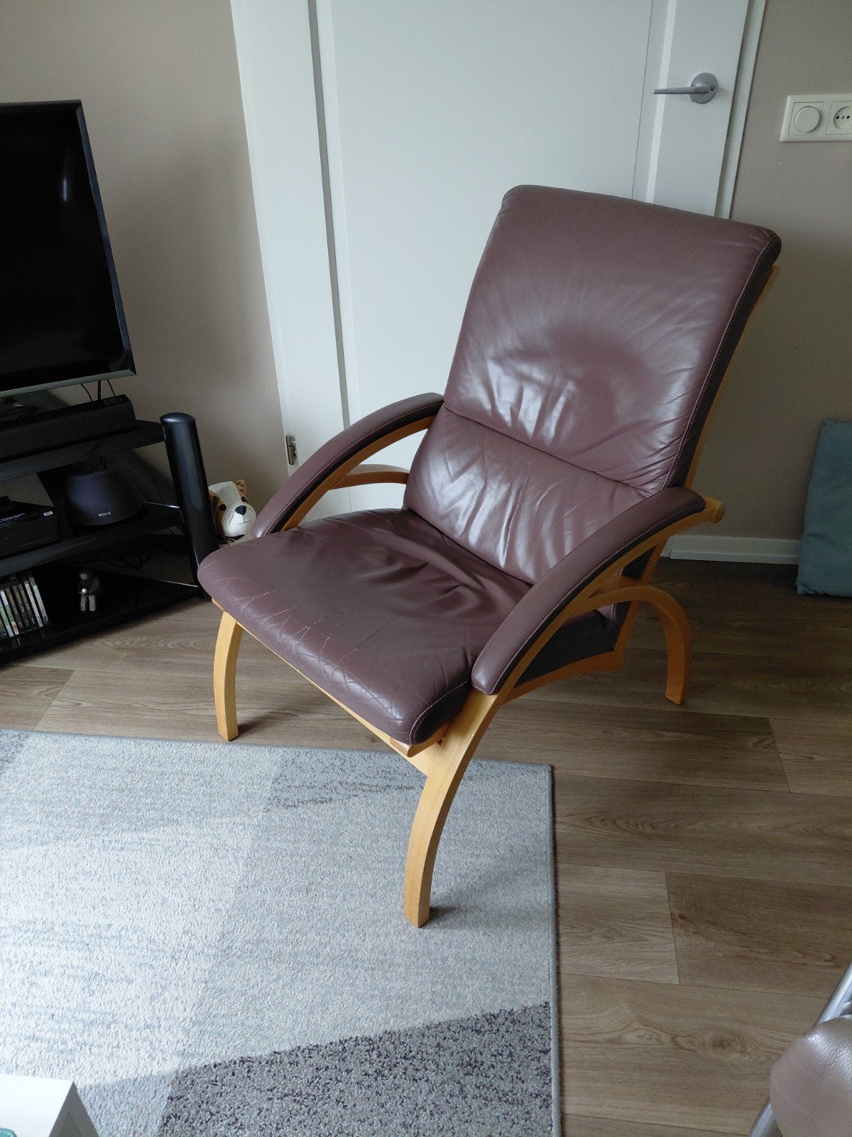 damesstoeltje llcht beuken leer, Ophalen, 75 tot 100 cm, Leer