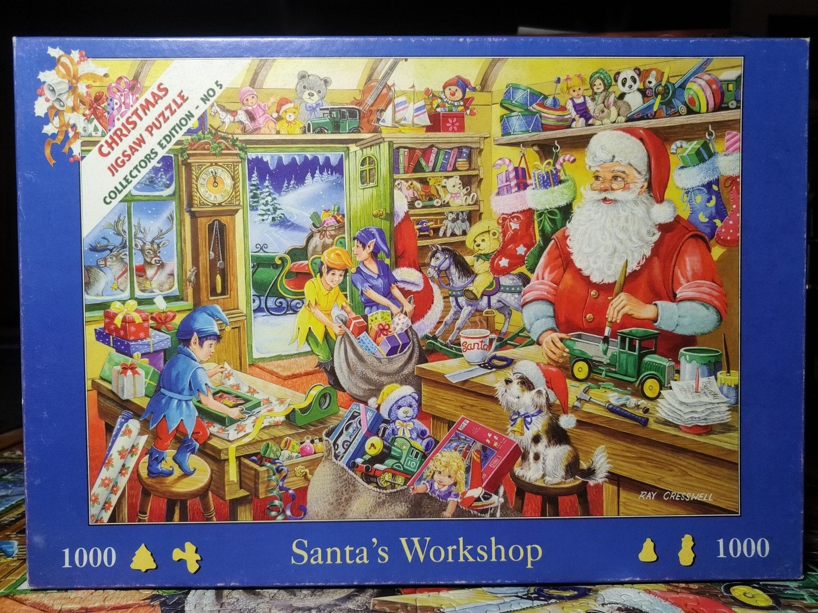 HOP kerst puzzel 1000 stukjes Santa's workshop, Ophalen of Verzenden, 500 t/m 1500 stukjes, Gebruikt, Legpuzzel