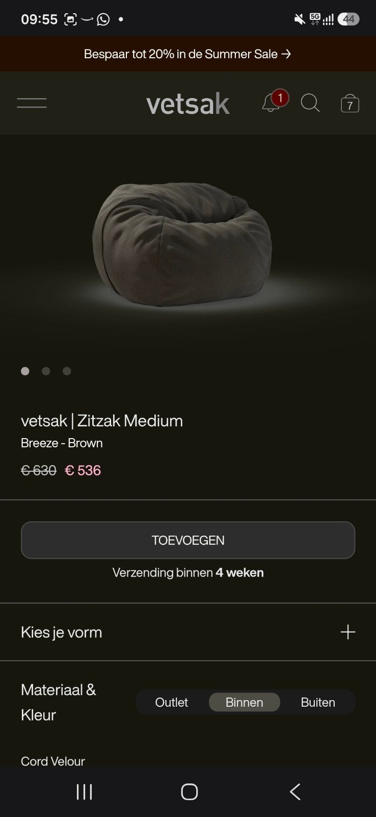Vetsak Zitzak Medium - Breeze Bruin - Zo goed als nieuw, Ophalen, Zo goed als nieuw, Bruin, Zitzak