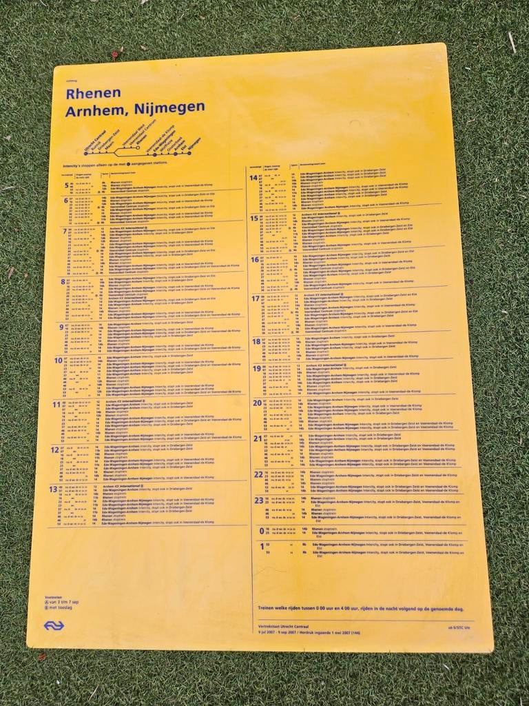 Originele NS vertrekstaat 2007 - Utrecht, Rhenen, Arnhem, Ophalen