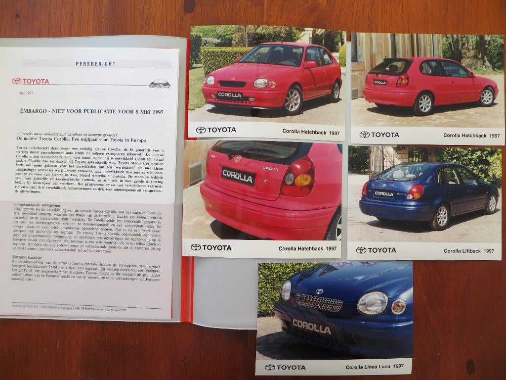 Toyota Corolla persmap (mei 1997) o.a. 5 persfoto's, Ophalen of Verzenden, Nieuw, Toyota