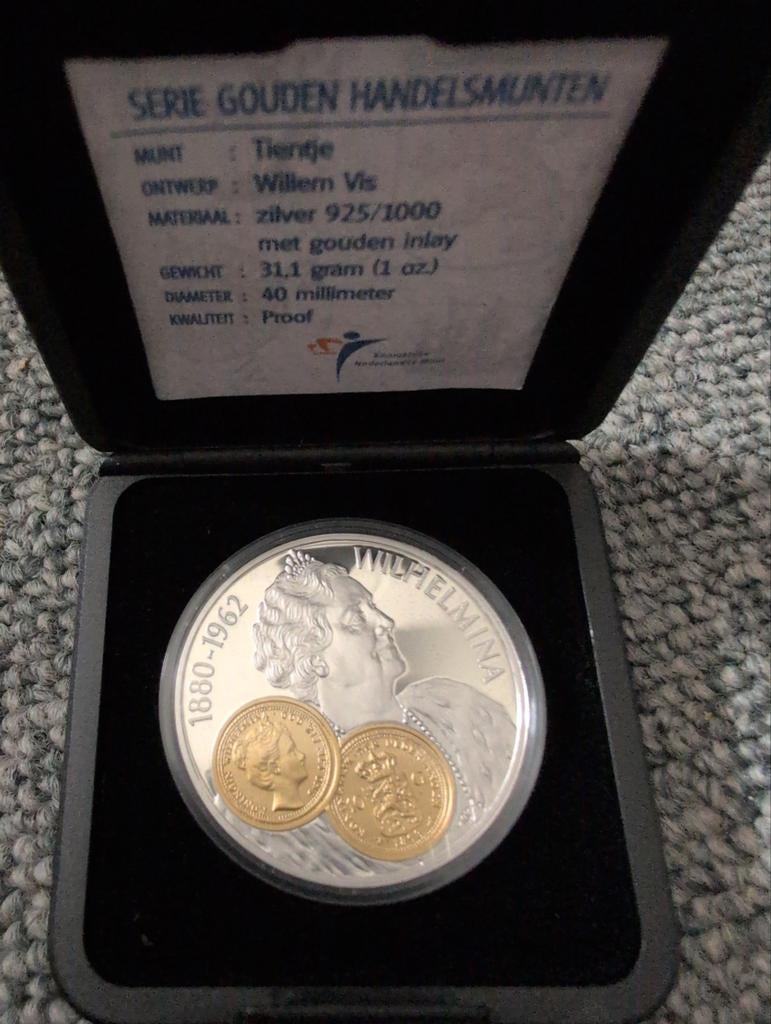 1 oz Zilveren Gouden Handelsmunt Wilhelmina, Ophalen of Verzenden, Koningin Wilhelmina, 10 gulden, Zilver