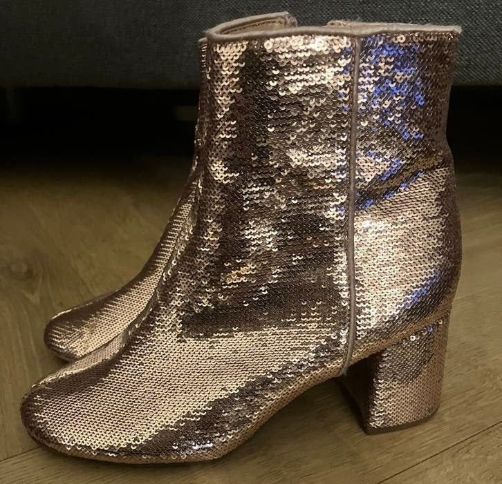 Paillet enkellaarsjes glitter disco sequin boots 1x aangehad, Ophalen of Verzenden, Zo goed als nieuw, Roze