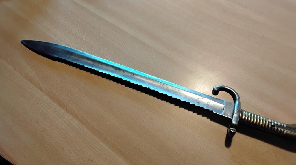 Begische Terssen zaagrug bajonet 1871, Verzamelen, Ophalen of Verzenden, Landmacht, Mes of Dolk