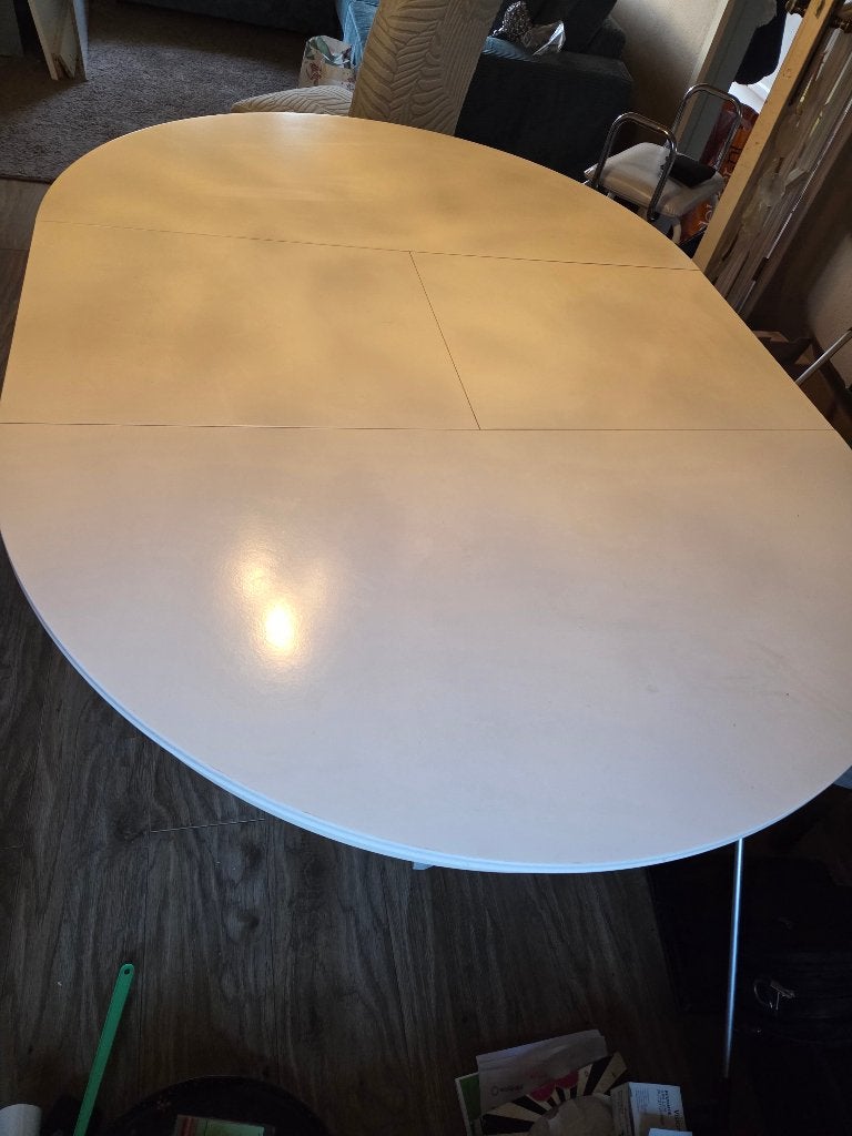 Uitschuifbare tafel wit, Huis en Inrichting, Ophalen, Gebruikt, 100 tot 150 cm, Vijf personen of meer
