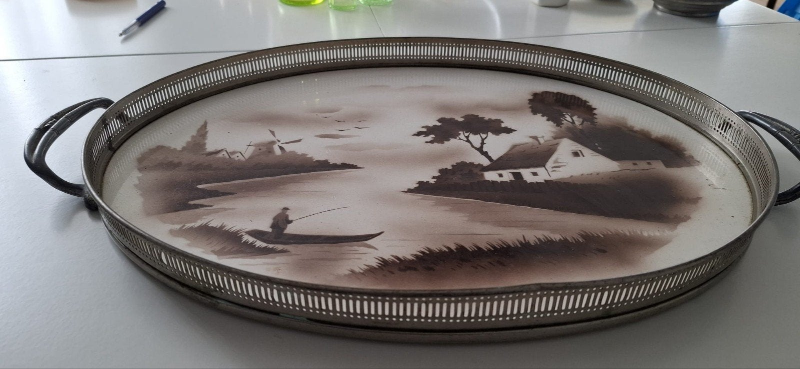 Artdeco dienblad met Hollandse tafereel en twee onderzetters, Ophalen of Verzenden