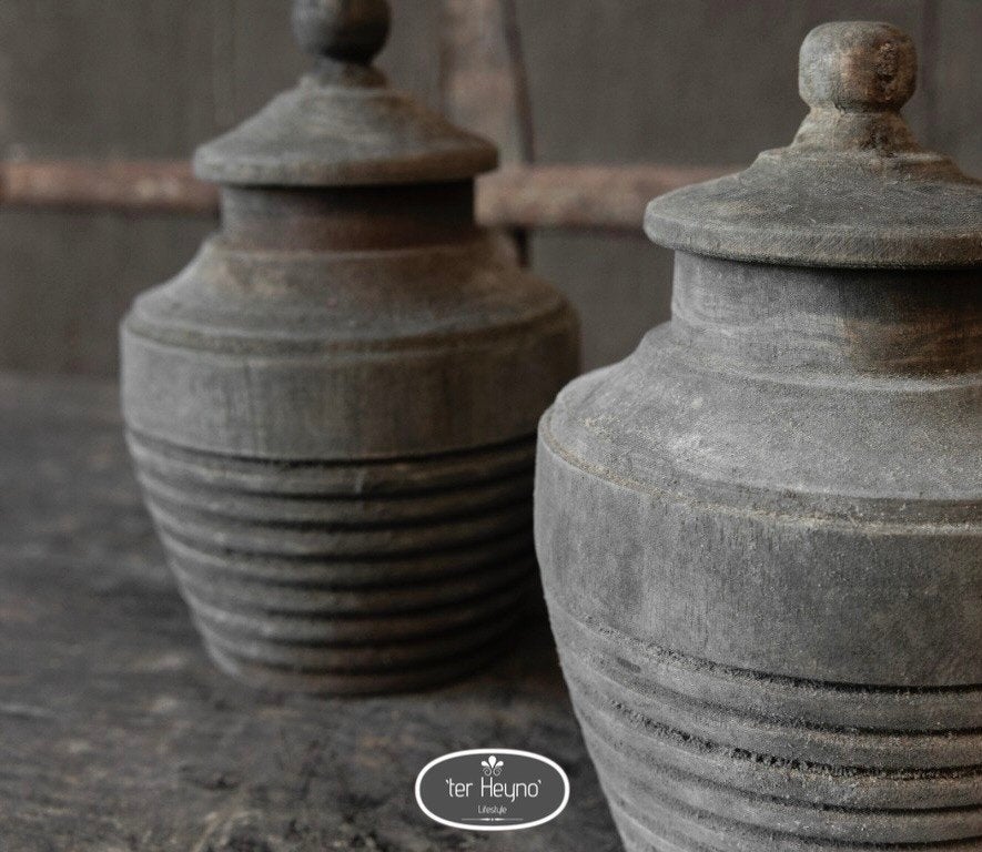 Houten pot met deksel kruik hout potje stoer sober landelijk, Huis en Inrichting, Verzenden, Handgemaakt, Overige vormen, Hout