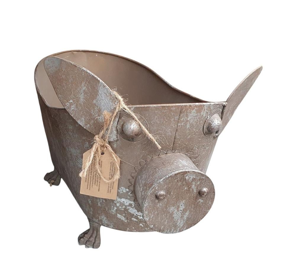 Leuke metalen bloembak model varken / pig., Ophalen of Verzenden, Zo goed als nieuw, Beeldje of Figuurtje
