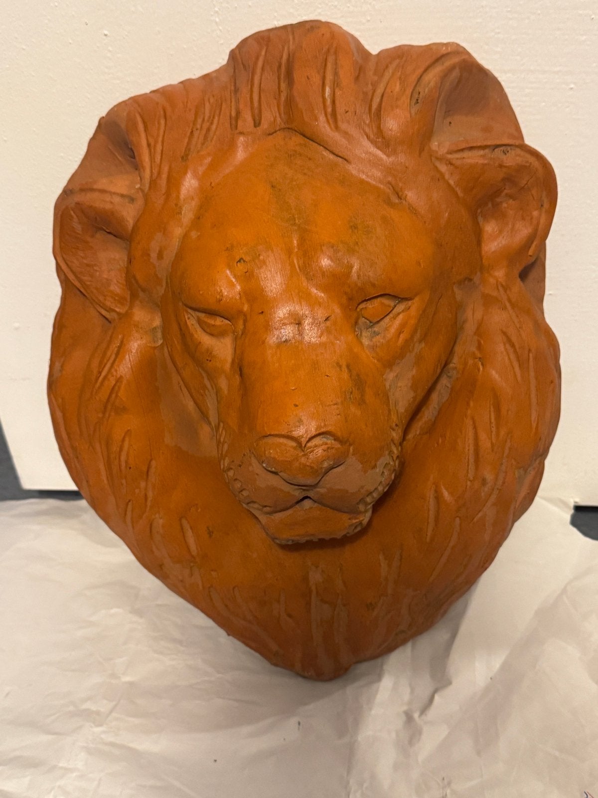 Terracotta Leeuw tuinobject voor fontein in goede staat., Tuin en Terras, Tuinbeelden, Ophalen of Verzenden, Steen