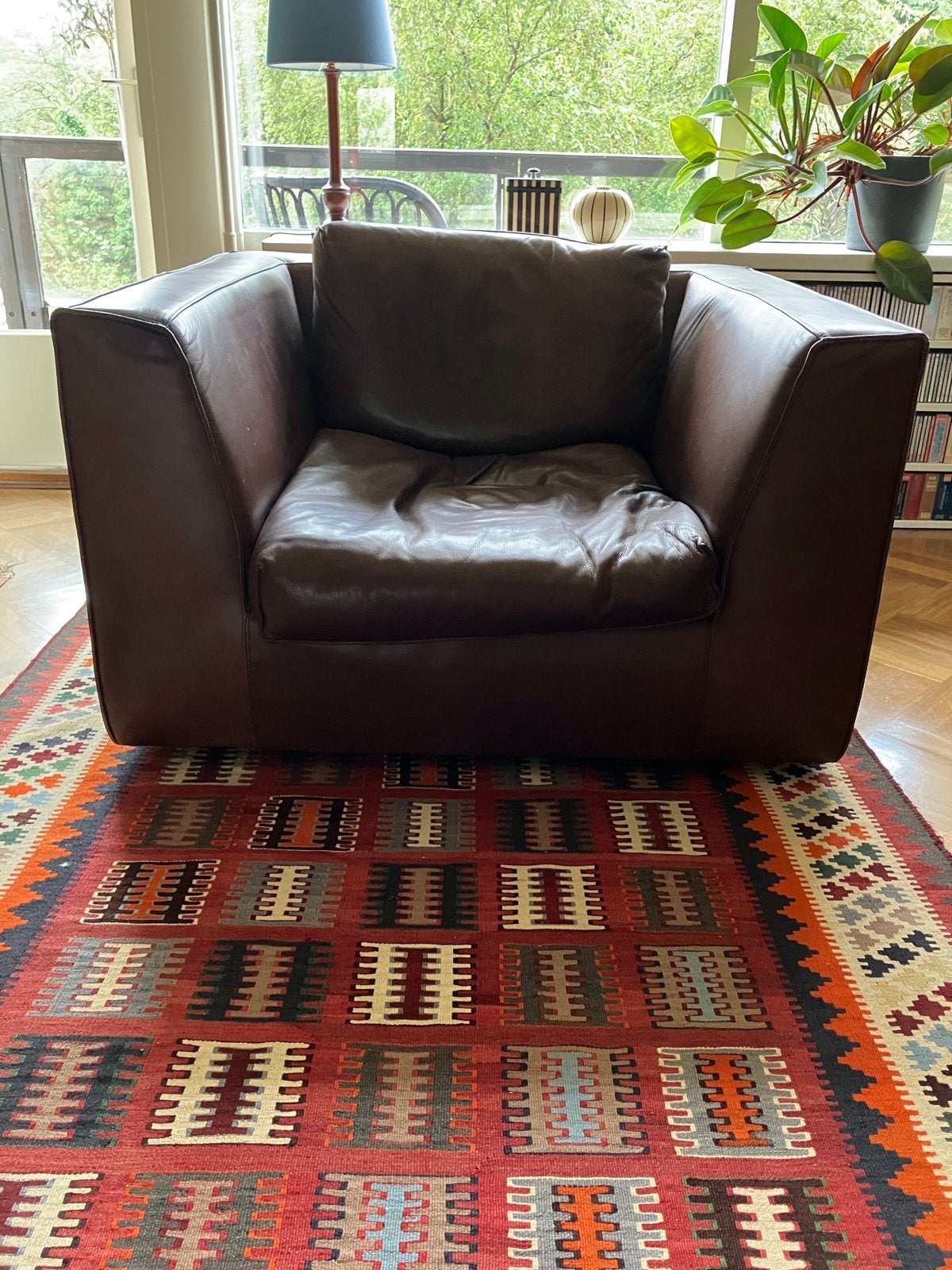 Cognac lederen fauteuil Machalke met verstelbare rugleuning, Ophalen, Gebruikt, 100 tot 125 cm, Leer