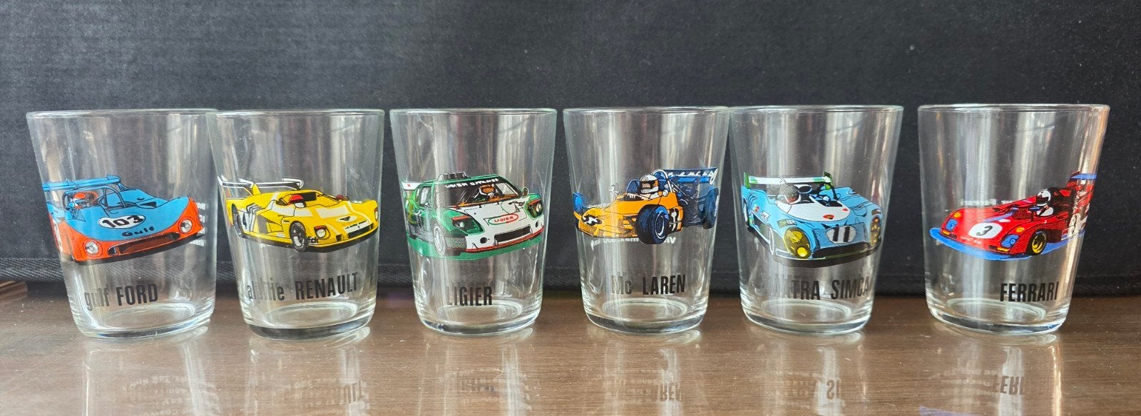 Set van 6 vintage raceauto glazen - Ford, Renault, Ligier, Ophalen of Verzenden, Nieuw, Auto's