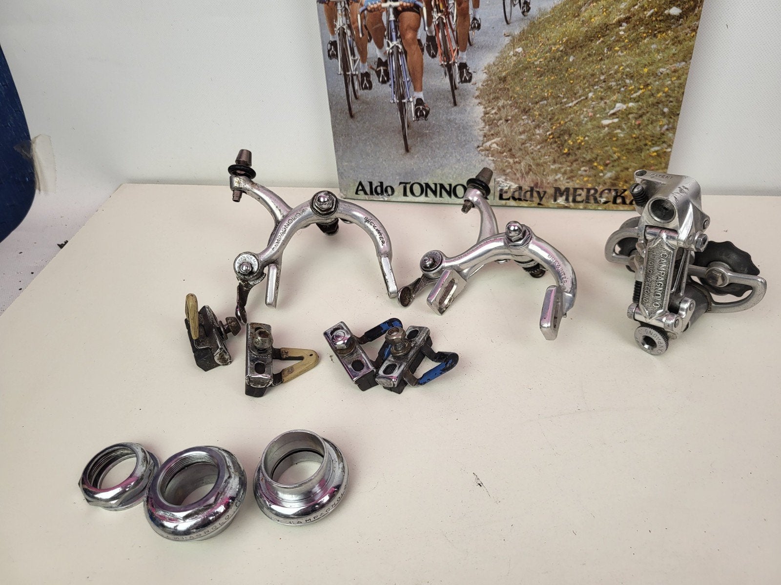 Campagnolo Nuovo Record balhoofdstel remmen derailleur, Remmen, Gebruikt, Ophalen of Verzenden, Campagnolo