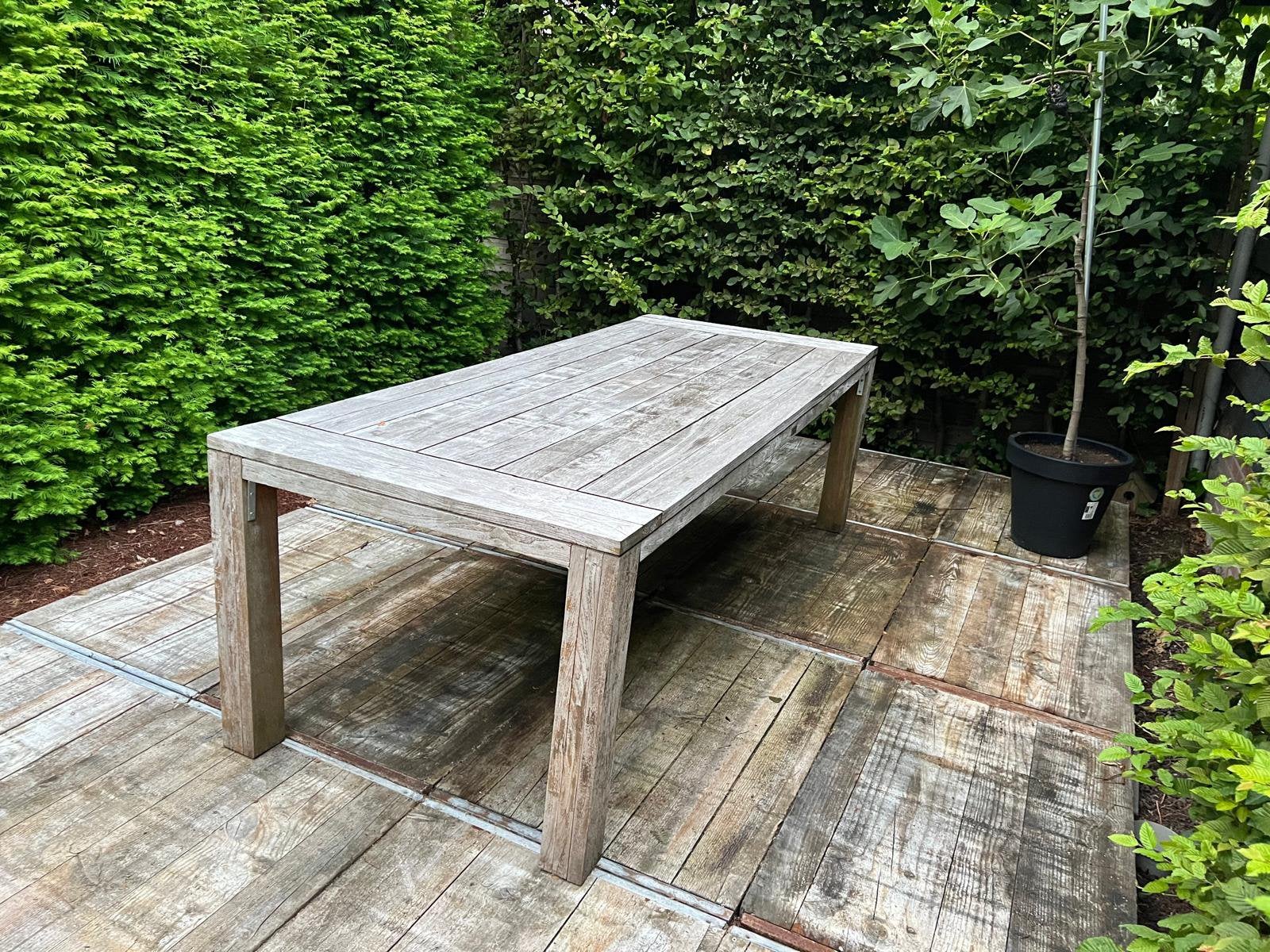 Teakhouten tuintafel 2.40 lang Hartman, Ophalen, Gebruikt, Rechthoekig, Teakhout