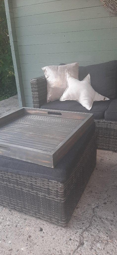 Lounge set antraciet met hocker en dienblad, Ophalen, 5 zitplaatsen, Gebruikt, Bank