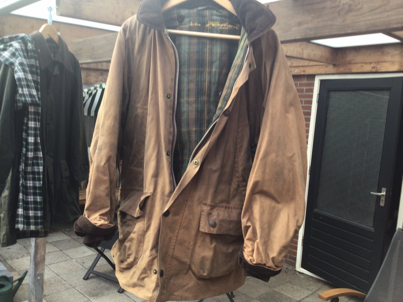 JOHN PATRICK WAX GEWATEERDE JAS 42/44 BRUIN/ BEIGE DAMES, Ophalen, Gebruikt