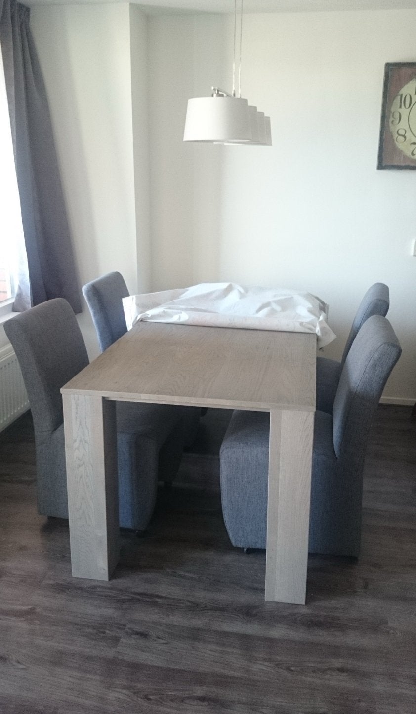 Eettafel met 4 stoelen (90x180cm), Ophalen, Gebruikt, Eikenhout, 50 tot 100 cm