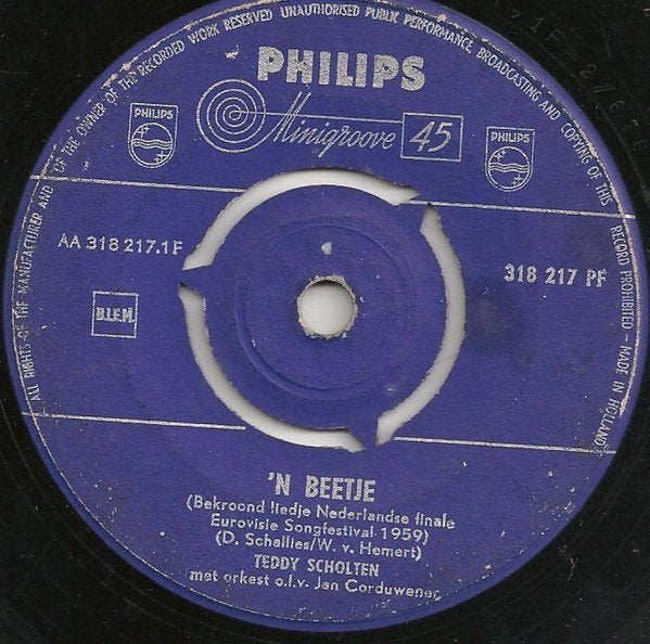 Teddy Scholten - 'n Beetje (Single), Cd's en Dvd's, Gebruikt, 7 inch, Ophalen of Verzenden, Overige typen