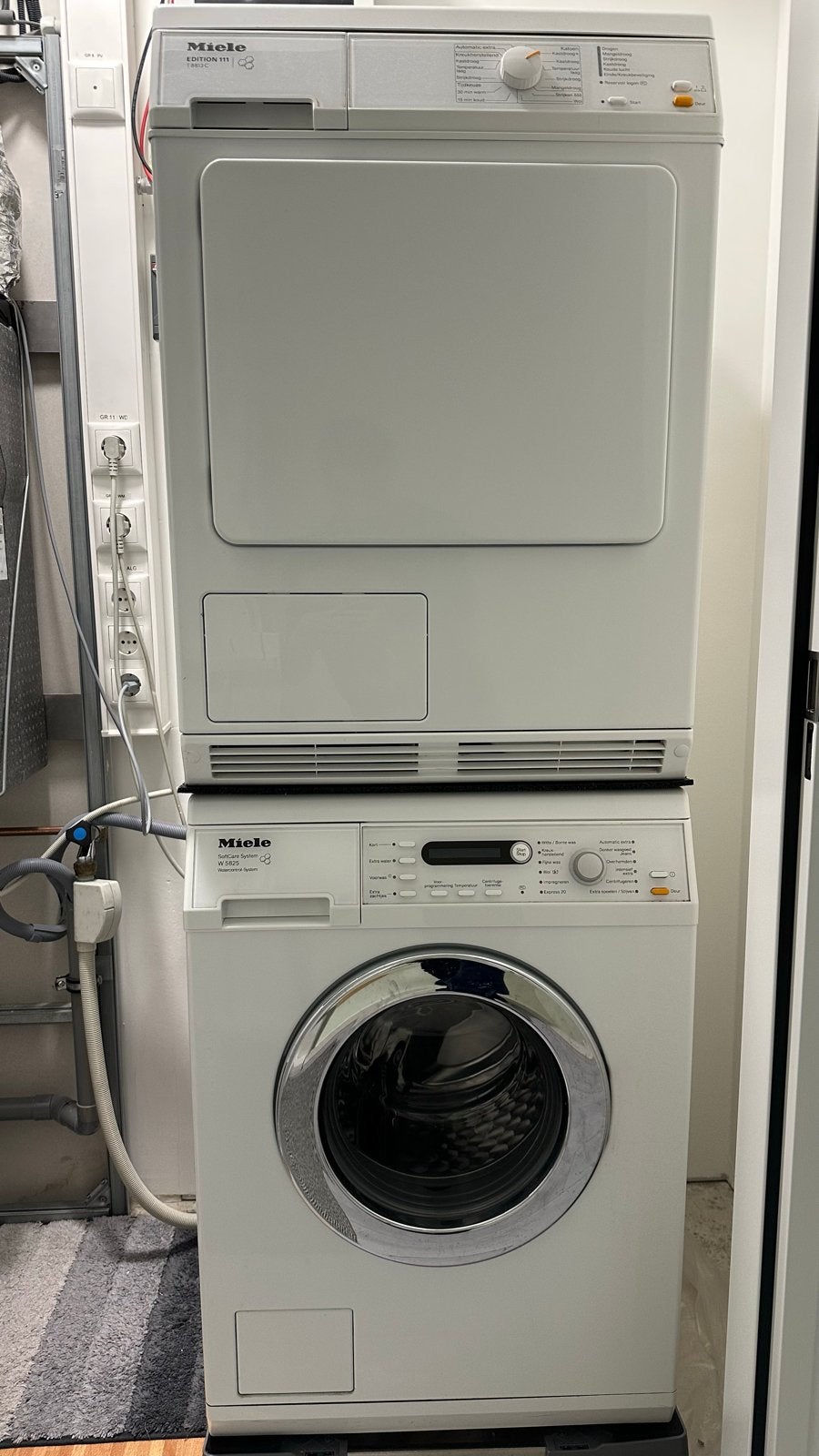 Miele W5829 SoftCare System Wasmachine & T8813C Droger, 8 tot 10 kg, Ophalen, Zo goed als nieuw, 85 tot 90 cm