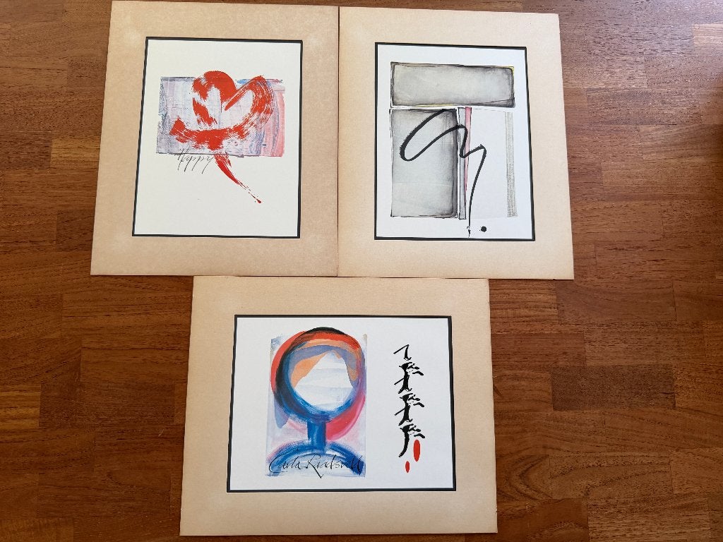 Set van 3 abstracte kunstwerken Carla Raadsveld serie Happy, Gesigneerd, Ophalen of Verzenden, Overige techniek