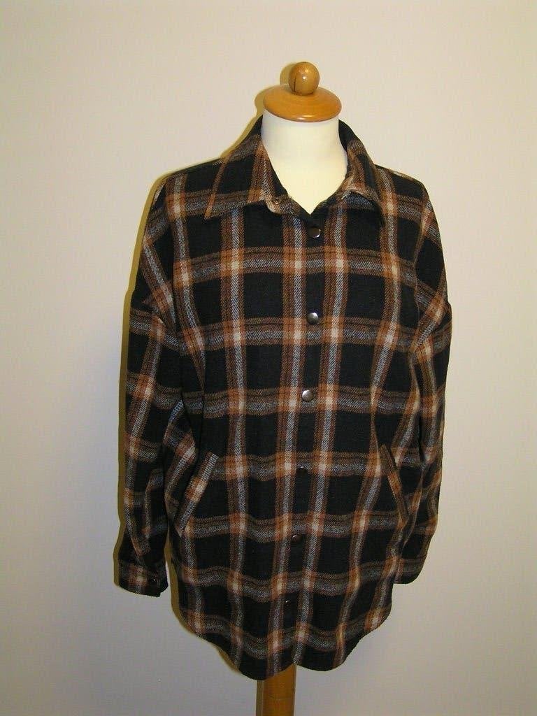 Bruin / zwart geruite blouse jas maat S., Maat 38/40 (M), Anti Blue, Zwart, Nieuw