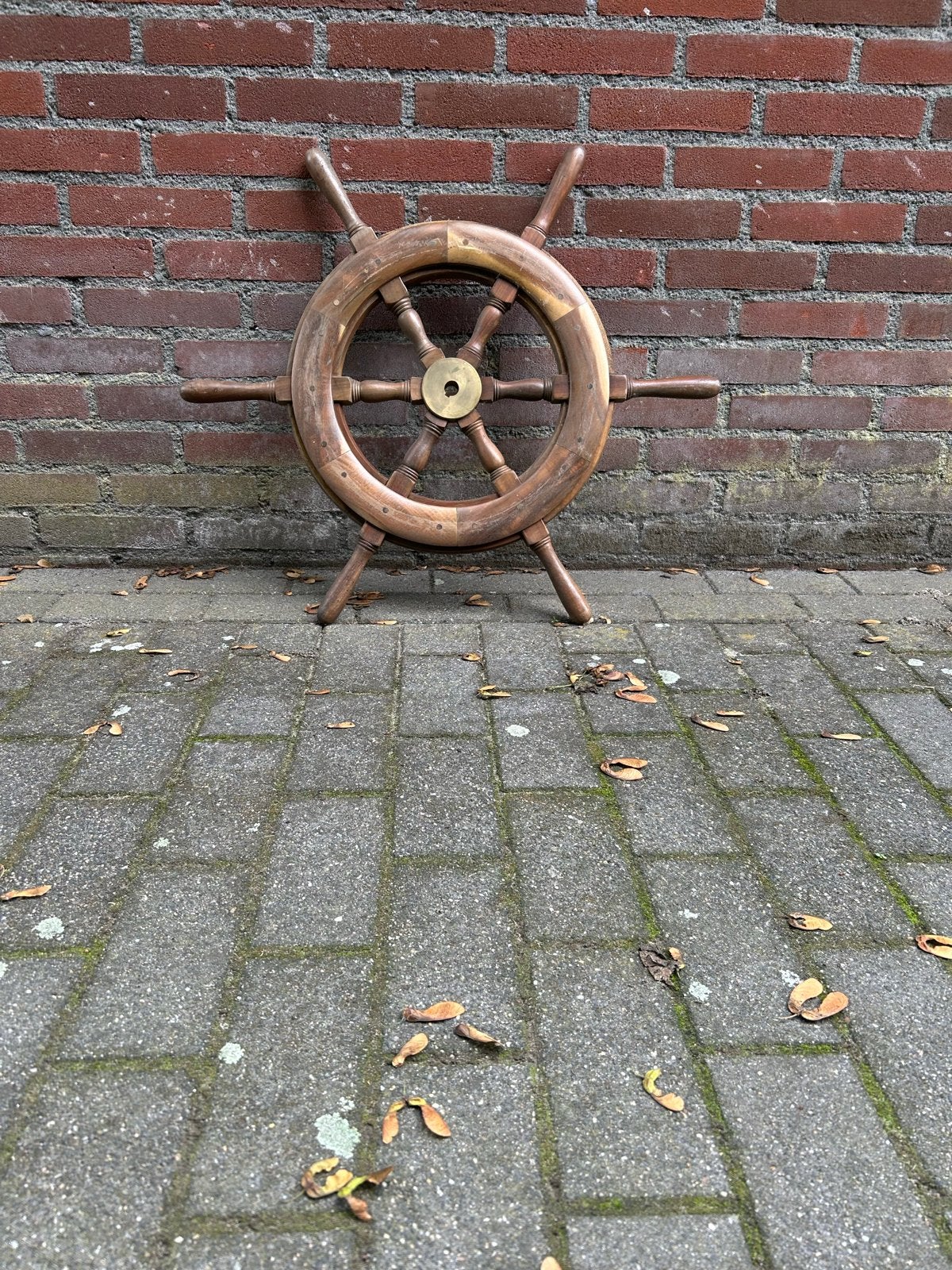 Antiek scheepsroer van hout en messing, Antiek en Kunst, Ophalen