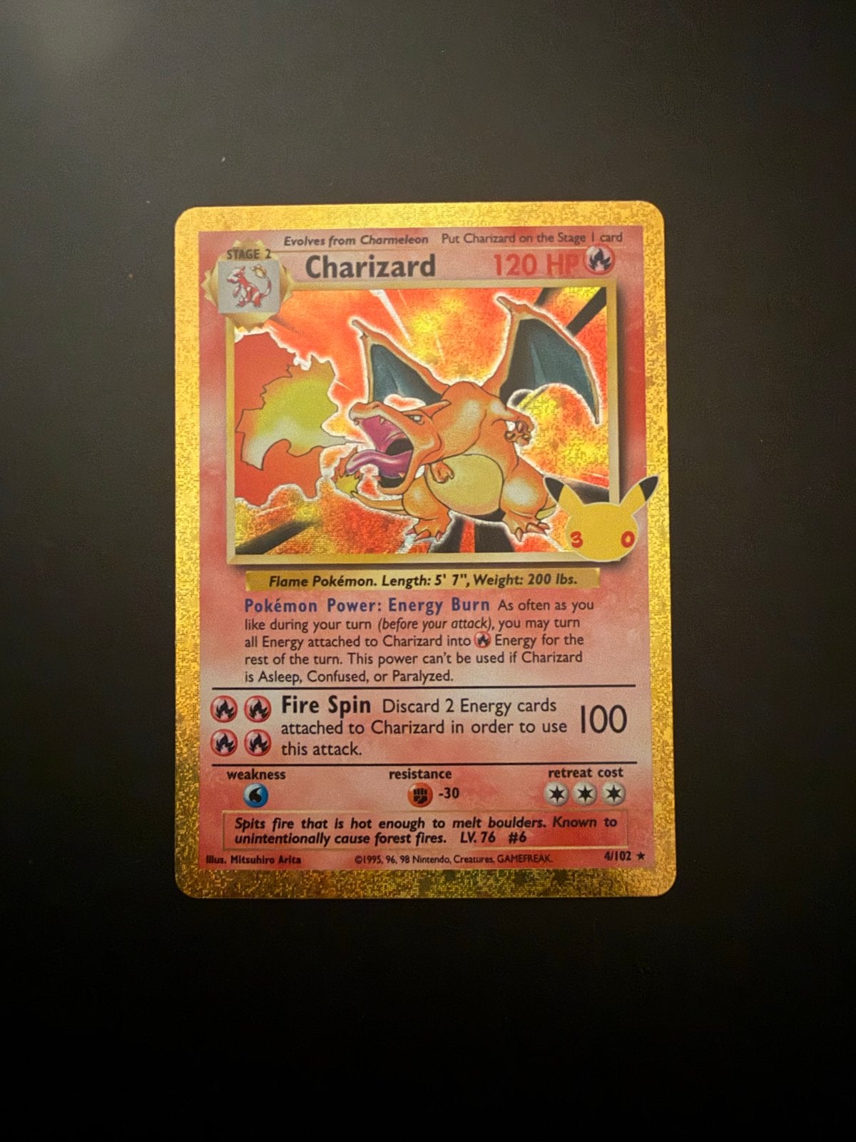 Pokémon Charizard Celebrations 30th Anniversary Kaart, Ophalen of Verzenden, Zo goed als nieuw, Losse kaart, Foil