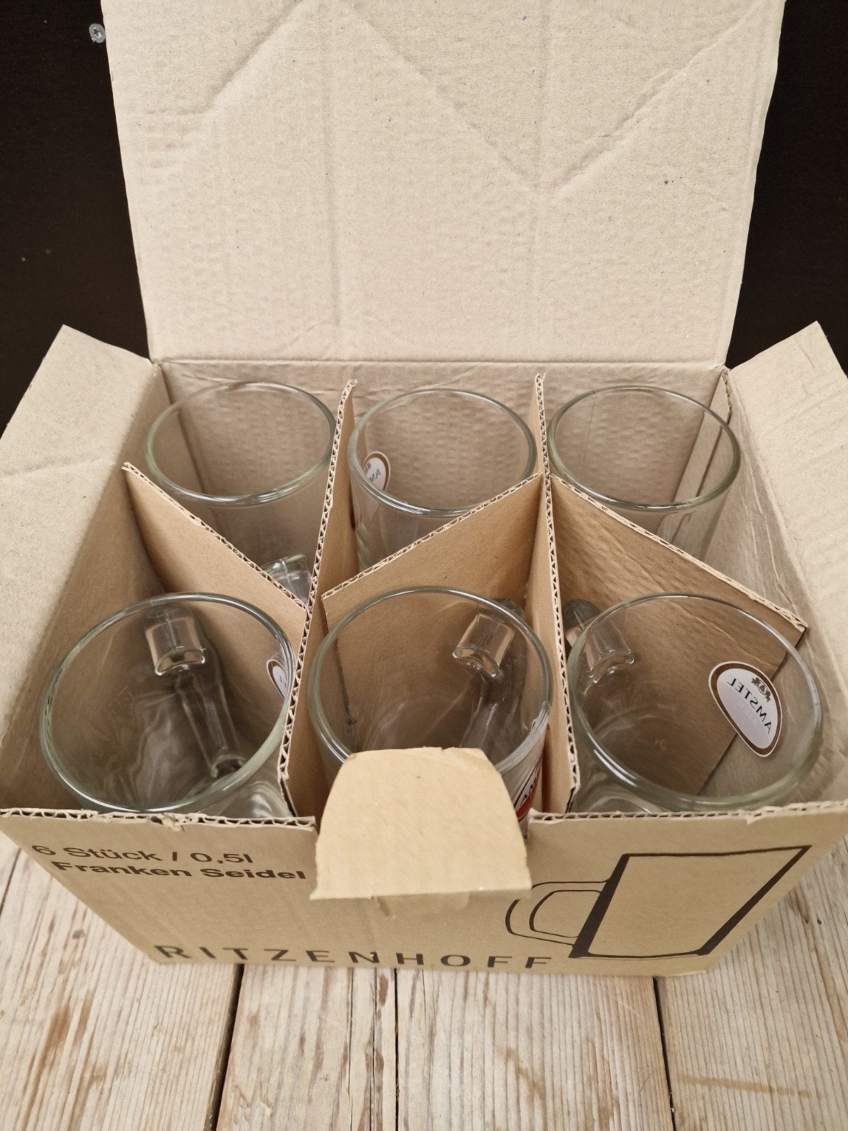 Amstel Ritzenhoff bierpullen 0,5L – 6 stuks, Verzamelen, Ophalen, Nieuw, Glas of Glazen, Amstel
