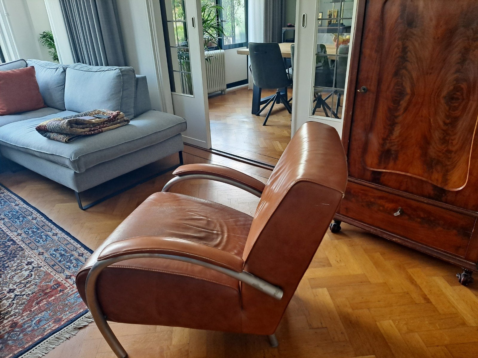 Cognac kleurige fauteuil, Ophalen of Verzenden, Gebruikt, 75 tot 100 cm, 50 tot 75 cm