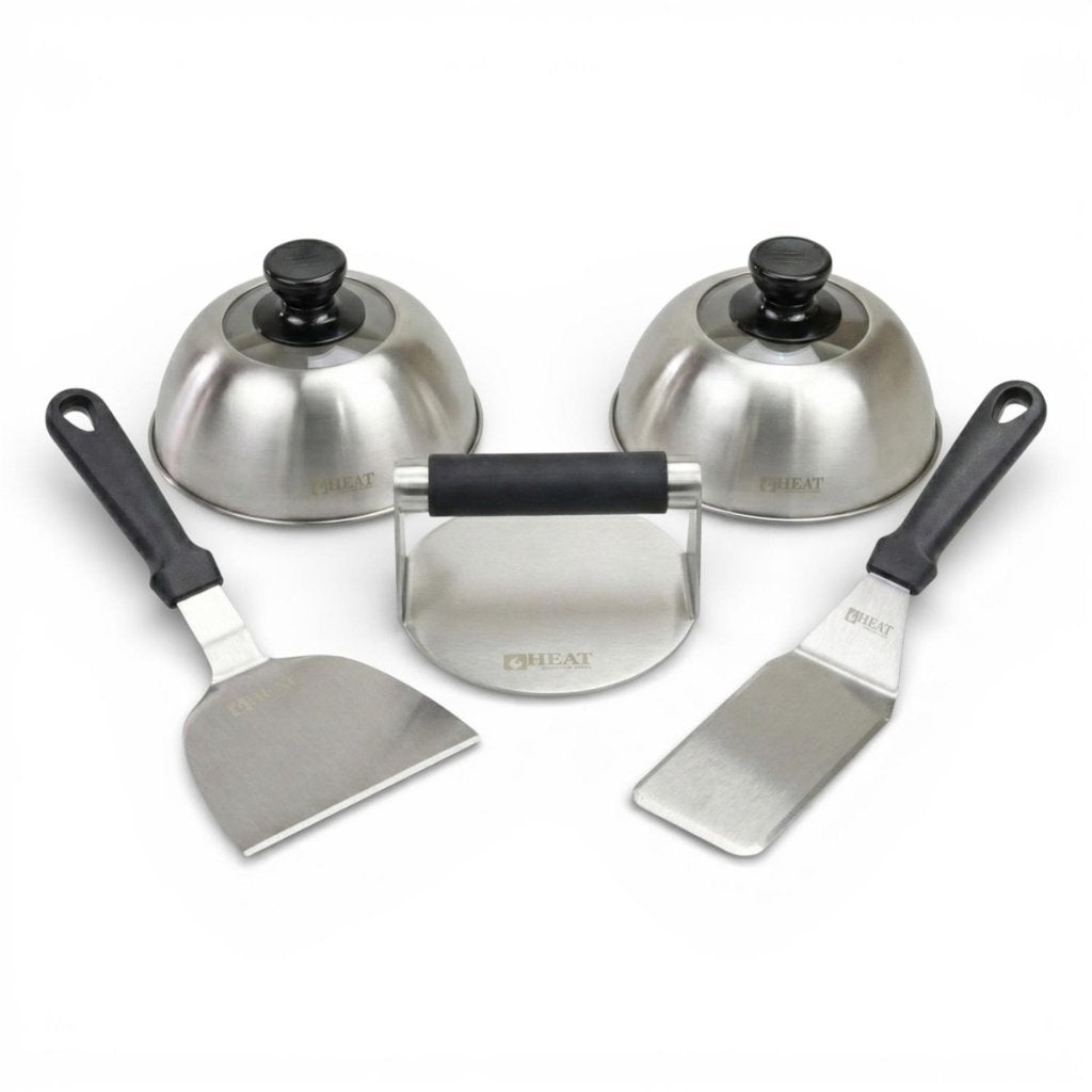 Smashburger set 5-delig RVS, burgerpers BBQ plancha, Verzenden, Nieuw, HEAT