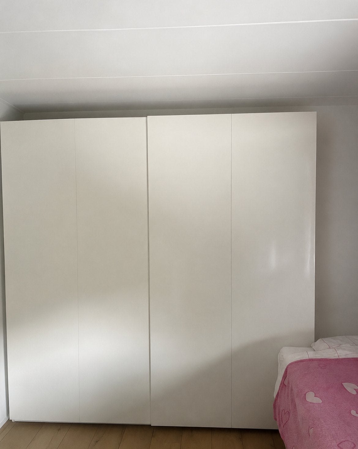 IKEA Pax Schuifdeurkast wit hoogglansglas, 200x215 cm, Ophalen, Gebruikt, 200 cm of meer, 150 tot 200 cm