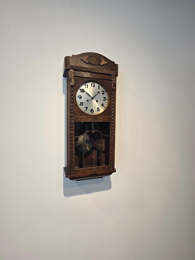 Prachtige Eiken Junghans Wandklok / Regulateur - 1928, Antiek en Kunst, Antiek | Klokken, Ophalen of Verzenden