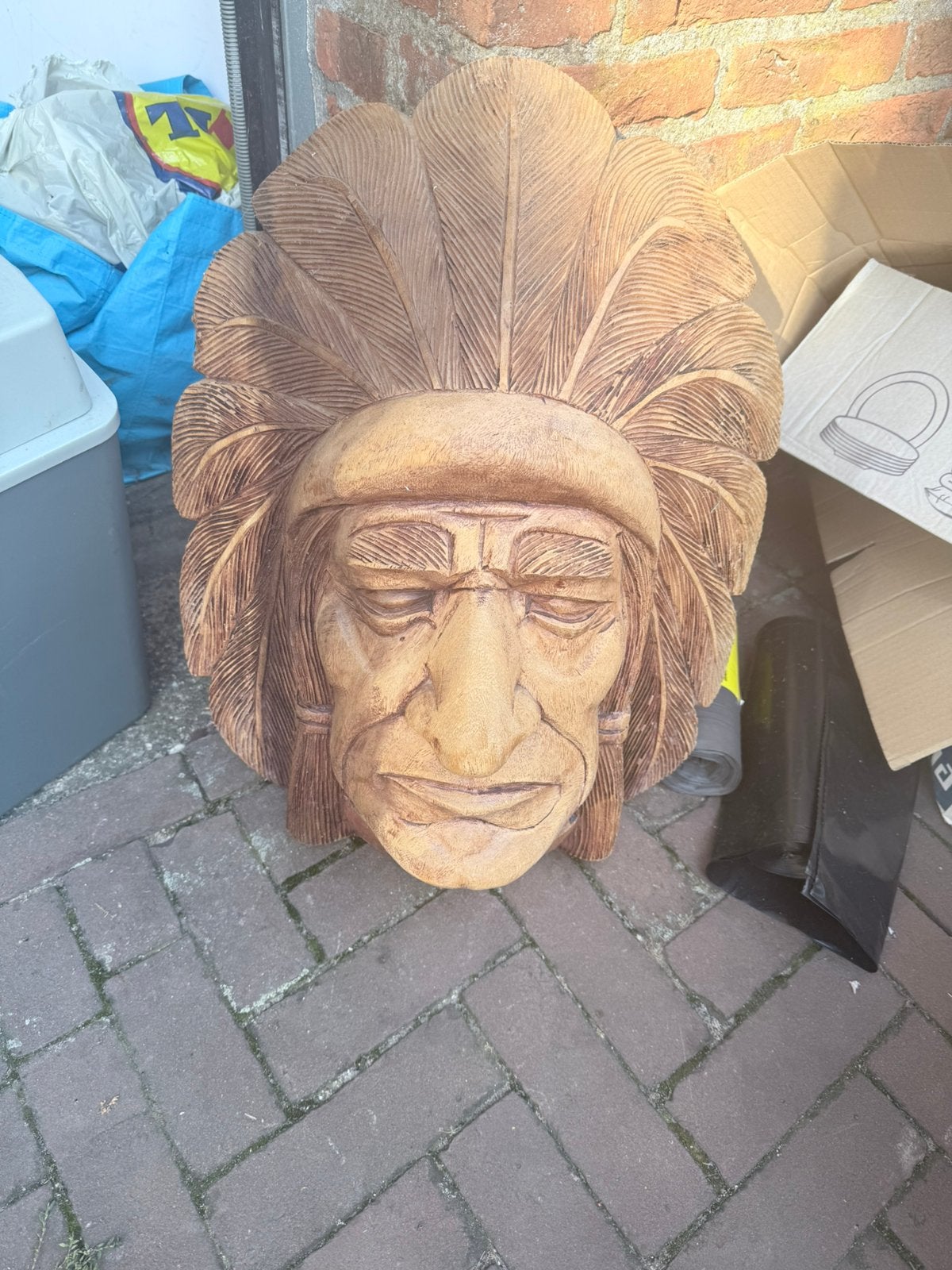 Indianen hoofd decoratie hout, Ophalen, Zo goed als nieuw