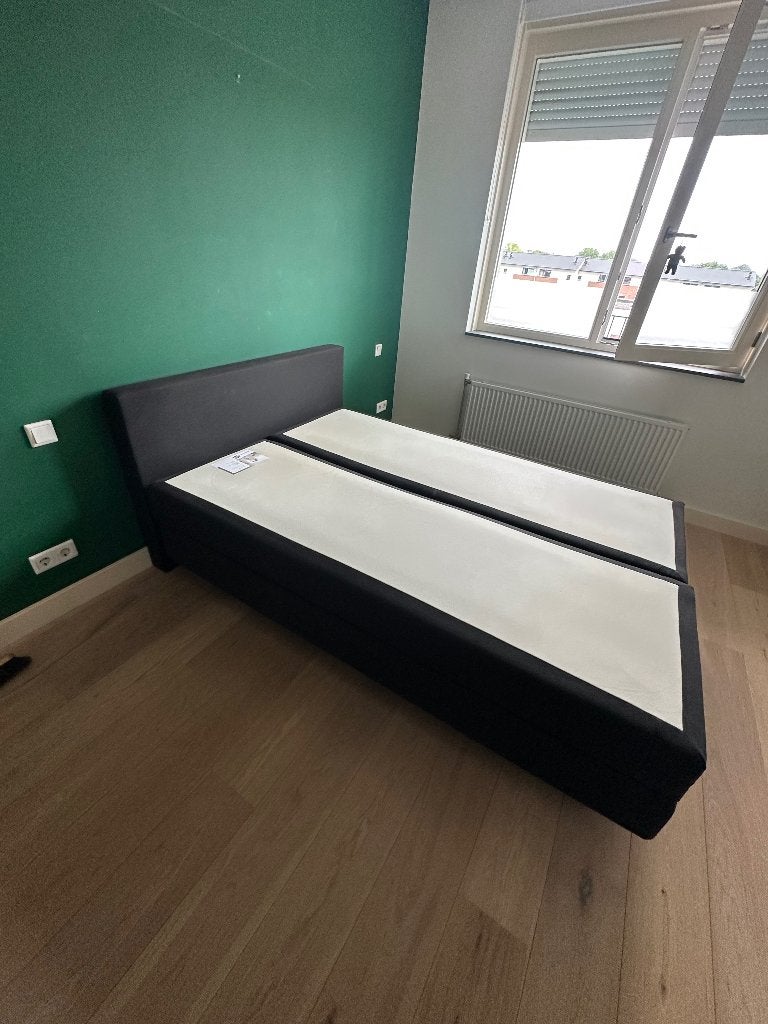 Eastborn boxspring tweepersoonsbed – Donkergrijs, Ophalen, Gebruikt, Tweepersoons, 140 cm