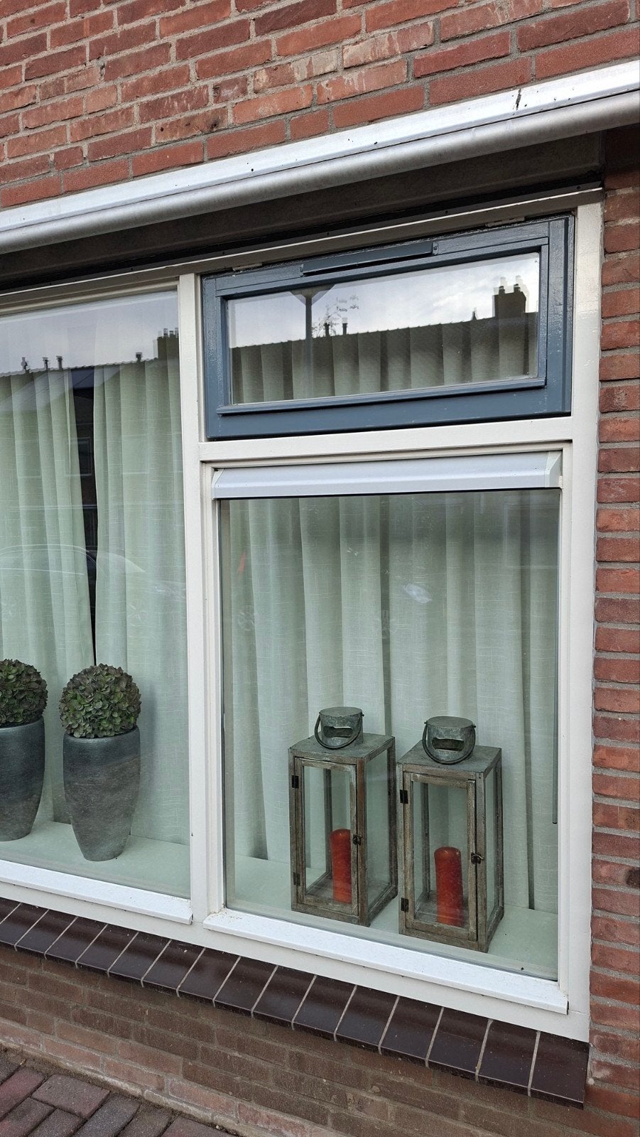 Champignonkleurige Vitrage - 250x370 cm (2 delen), Vitrage, Gebruikt, Beige, Ophalen of Verzenden