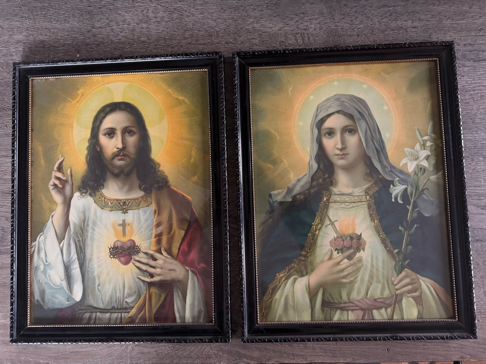 Vintage religieuze prenten: Jezus en Maria (32x42 cm), Ophalen of Verzenden