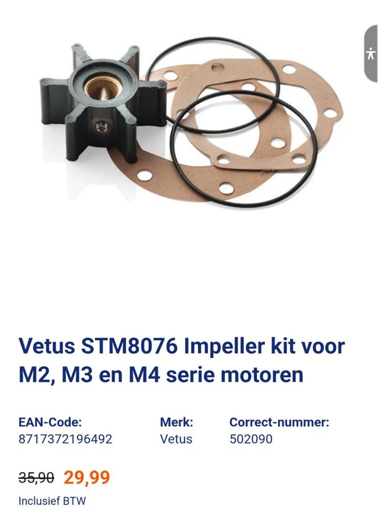 Vetus STM8076 Impeller kit M2, M3, M4 serie - Nieuw, Verzenden, Nieuw, Motor en Techniek, Motorboot