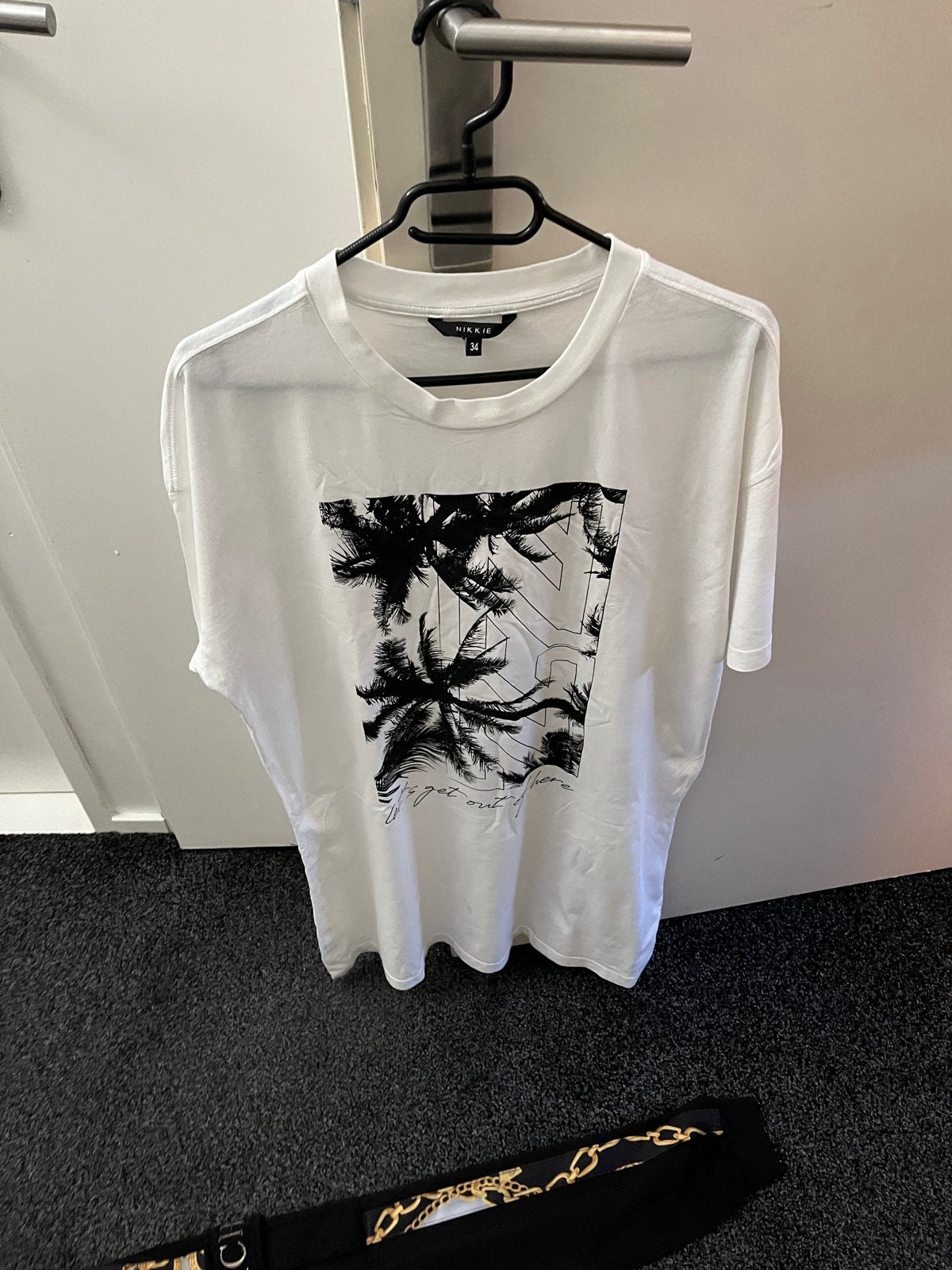 Nikkie T-shirt jurkje met palmboomprint - Maat XS/S, Ophalen, Wit, Korte mouw, Maat 34 (XS) of kleiner