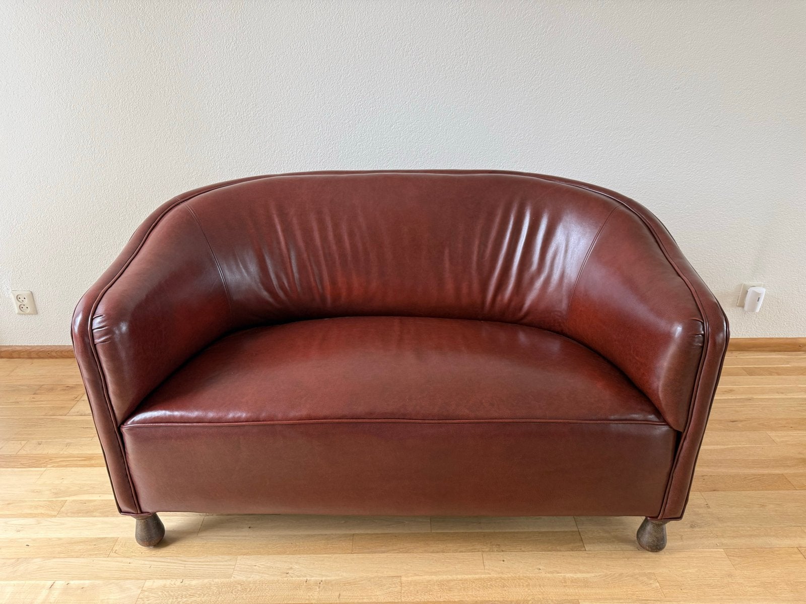Vintage Leren 2-zits Bank Jaren '50/'60 - Cognac, Ophalen, Gebruikt, Tweepersoons, Rechte bank