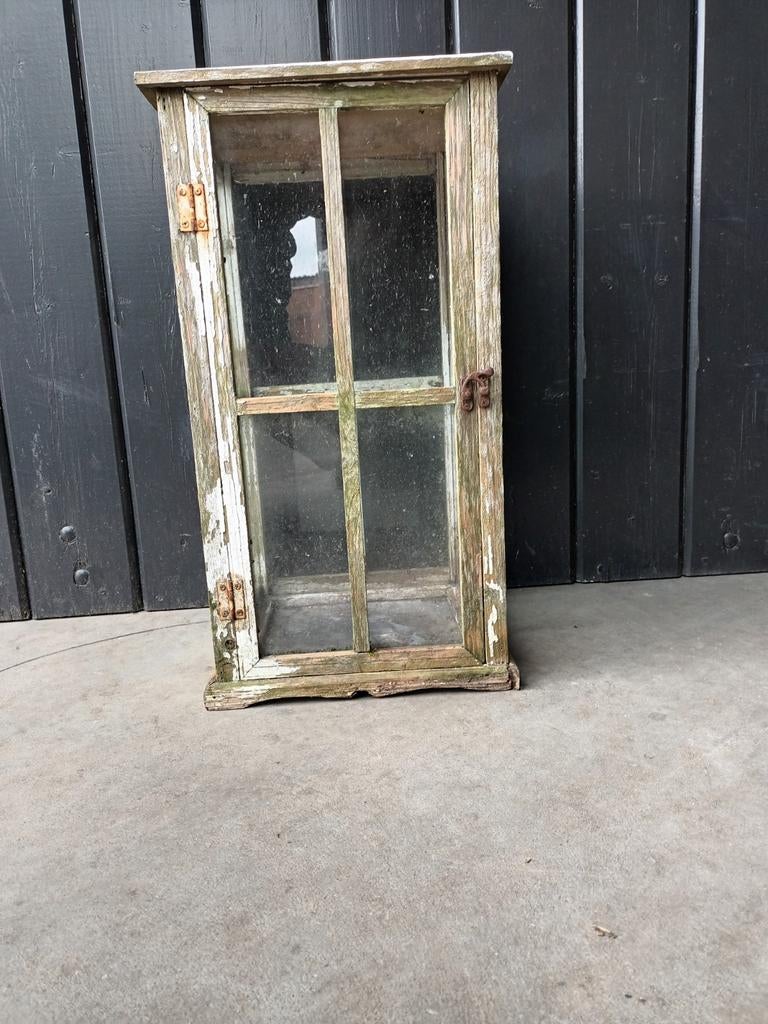 TEAB: Mooi oud vitrinekastje kastje hout glas, Ophalen, Gebruikt, 50 tot 100 cm, Glas