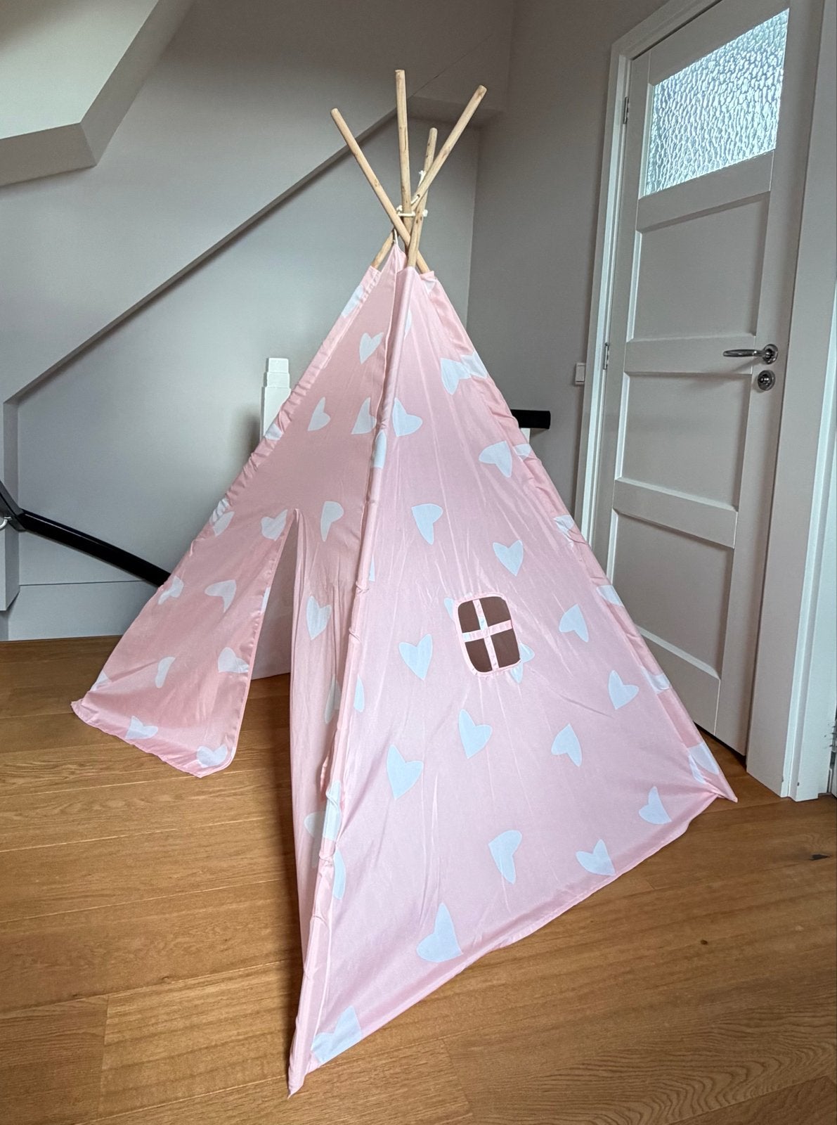 Roze tipi tent met hartjes voor kinderen, Ophalen, Zo goed als nieuw