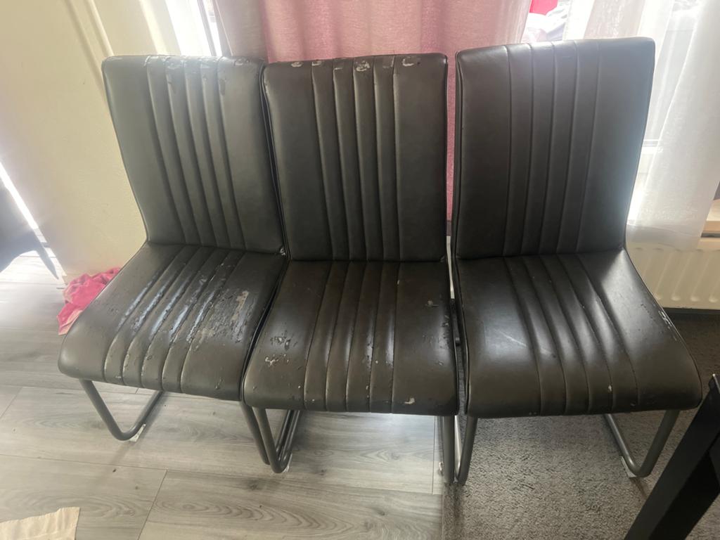 Set van 4 leren eetkamerstoelen - Gebruikt, Gebruikt, Zwart, Leer, Ophalen of Verzenden