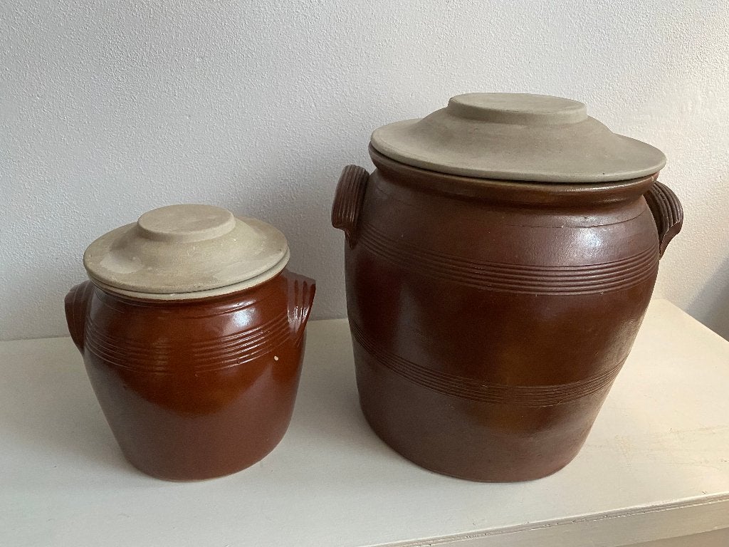 2 franse  gres potten met deksels, Antiek en Kunst, Antiek | Keramiek en Aardewerk, Ophalen of Verzenden