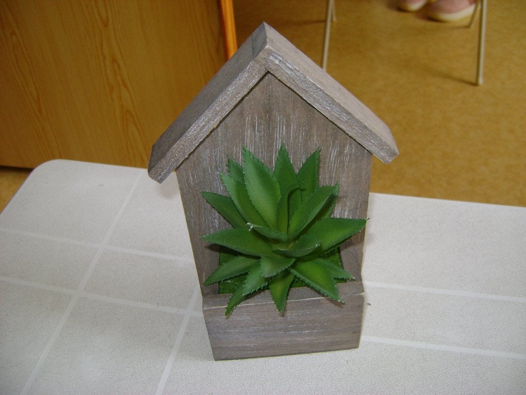 kunst cactus in houten huisje kan staan en hangen 23hx11br, Binnen, Groen, Kunstplant, Ophalen of Verzenden
