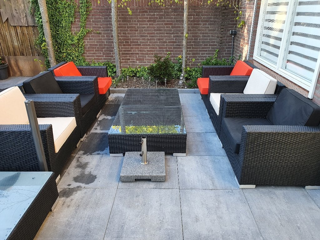 Lounge set van 6 losse fauteuils + 3 tafels/2 hockers, 6 zitplaatsen, Ophalen of Verzenden, Zo goed als nieuw, Loungeset