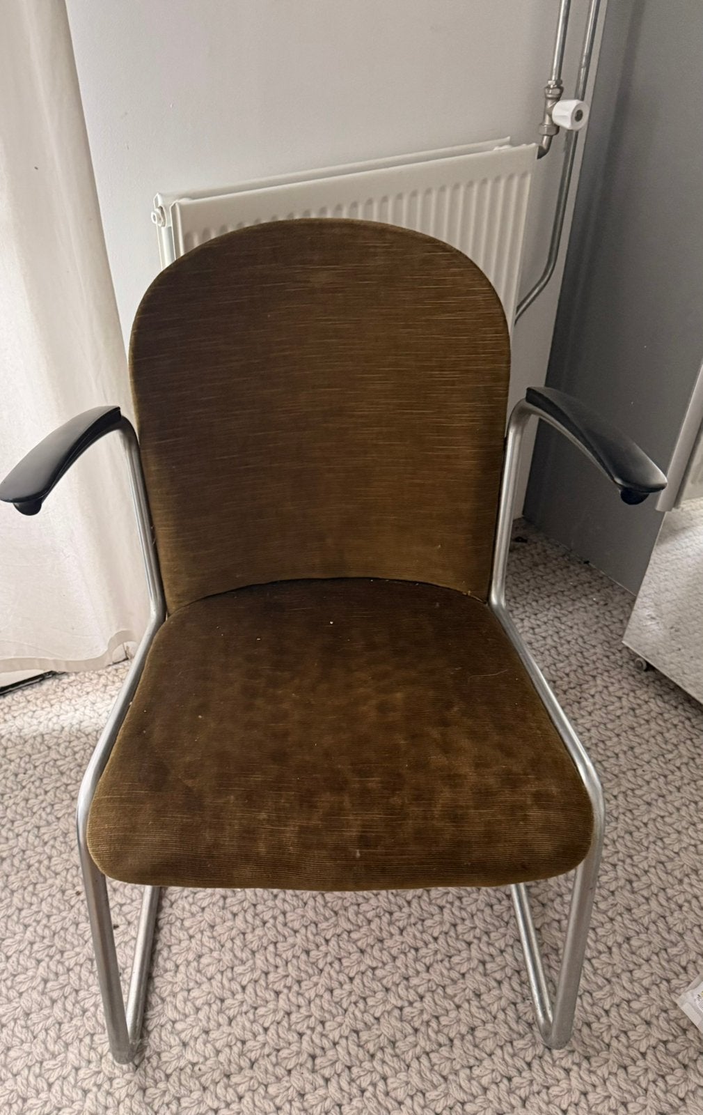 Vintage stoel (Gispen?) met armleuningen - Bruin fluweel, Antiek en Kunst, Ophalen