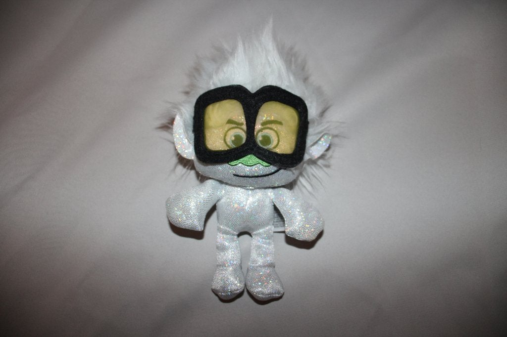Trolls Tiny Diamond - zilver glitter met bril knuffel 17cm, Overige karakters, Zilver, Overige typen, Ophalen of Verzenden