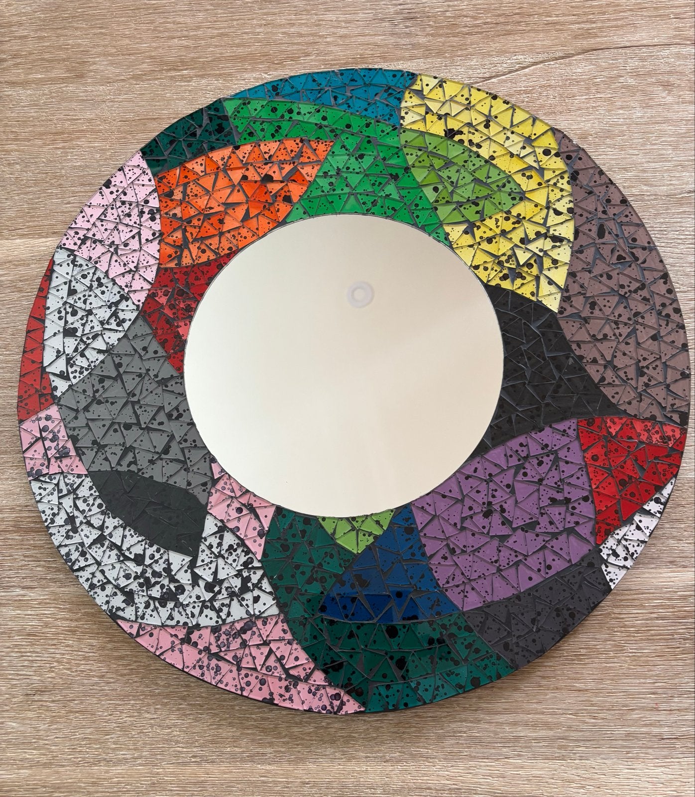 Mooie ronde mozaïekspiegel voor binnen of buiten, Gebruikt, Rond, Ophalen of Verzenden, Minder dan 100 cm