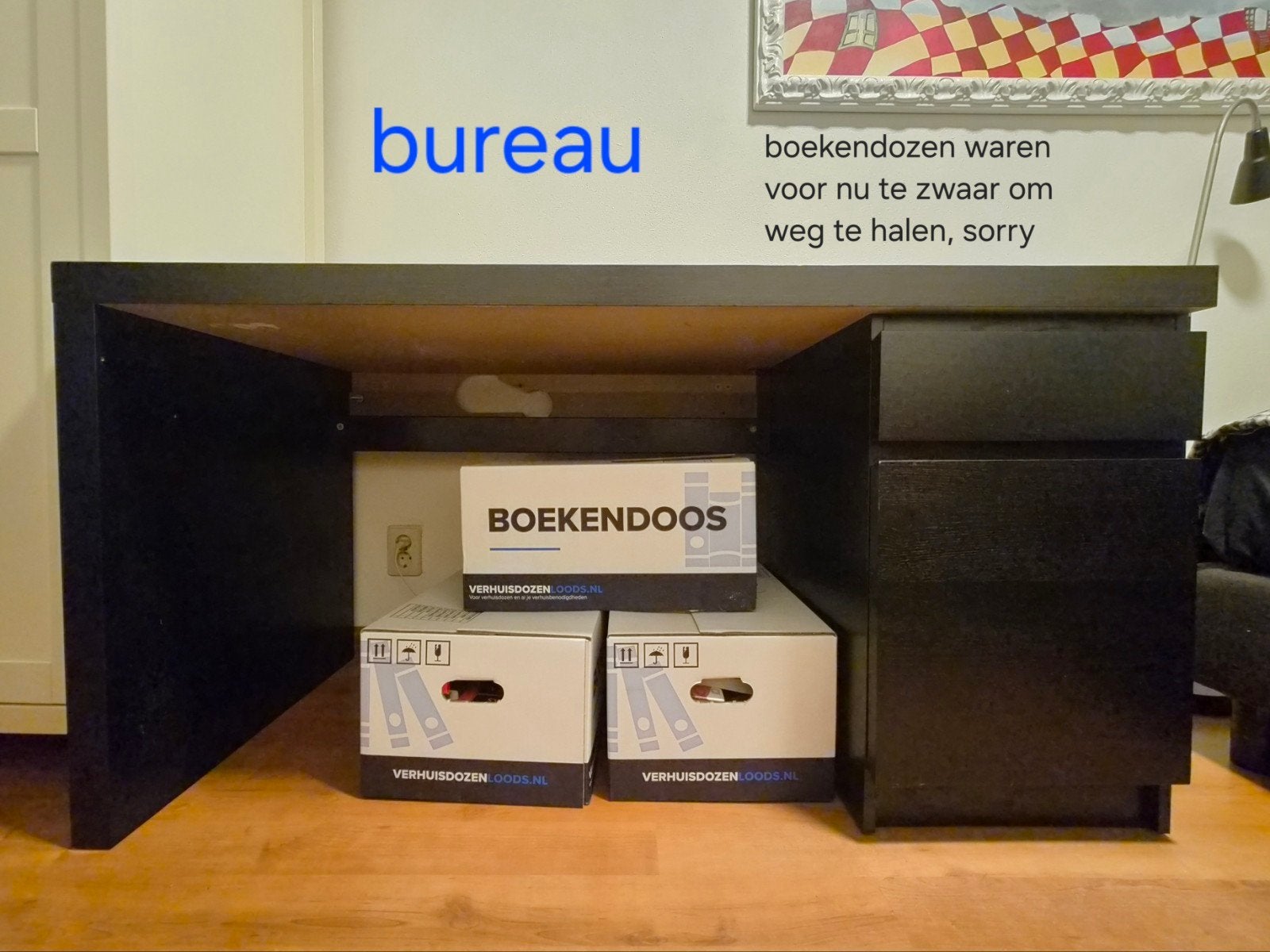 Zwart IKEA bureau met lade en kastje, 140x73 cm, Ophalen of Verzenden