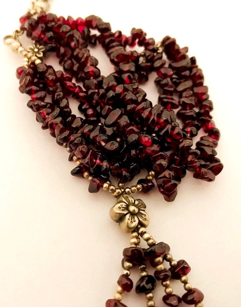 Mooie 2 strengs Granaten ketting Collier Ketting Granaat, Verzenden, Zo goed als nieuw, Steen of Mineraal, Verstelbaar