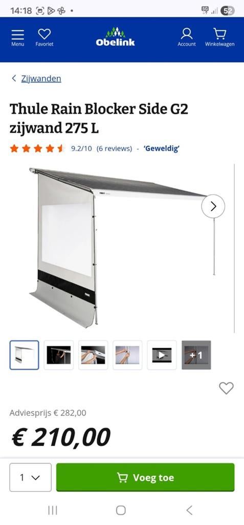 Thule Rain Blocker Side G2 is een zijwand van PVC met raam., Ophalen of Verzenden